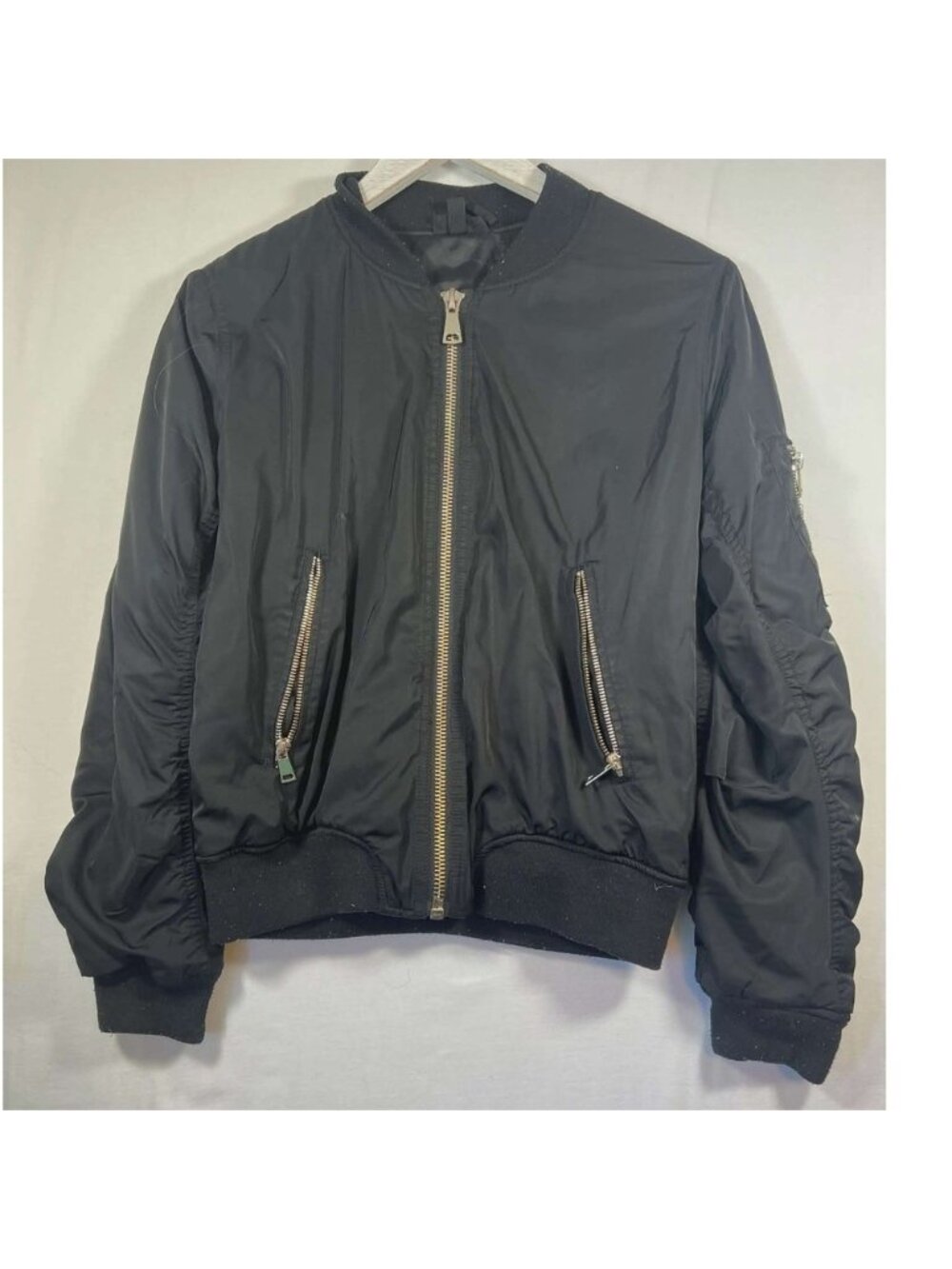 Topshop Petite Black MA1 Bomber Jacket Ruched Back Flight Jacket US‎ 8 UK 12